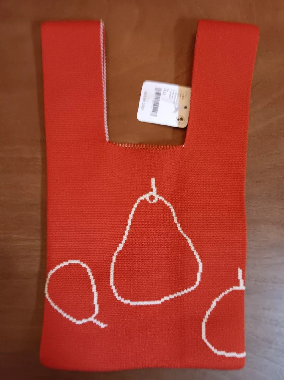 Free People Red Knitted Style Tote With Pears Print